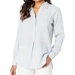 NWT Lauren Ralph Lauren Striped Linen Top Blue L